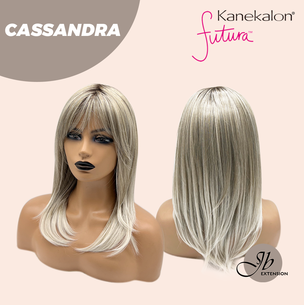 JBEXTENSION 18 Inches Ash Blonde White Wig with Bangs Women Fashion Full Machine Wig CASSANDRA【PLUS PERMATEASE】【BENDY EAR TABS】