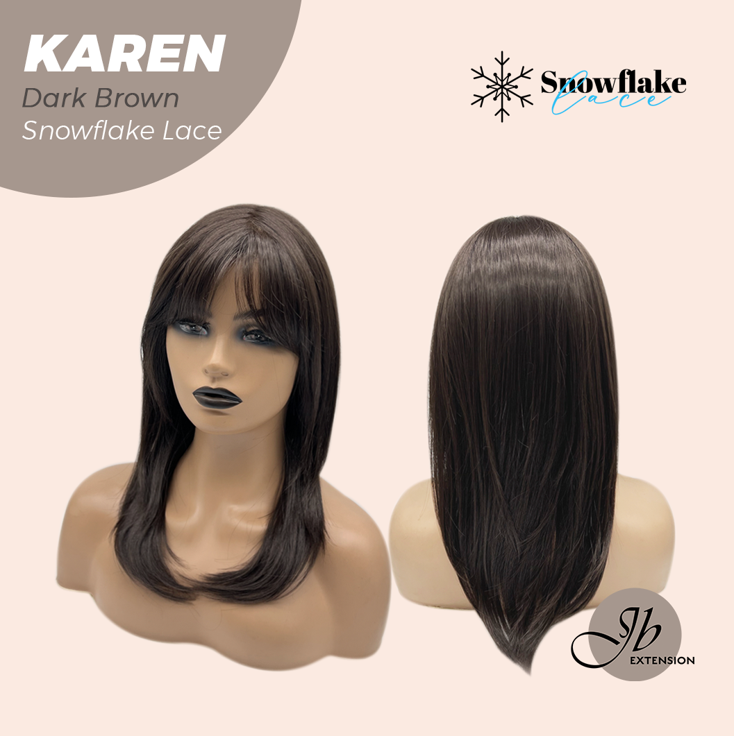 JBEXTENSION 18 Inches Dark Brown Pre-Cut T Part Snowflake Lace Frontlace Glueless Wig KAREN DARK BROWN【BENDY EAR TABS】