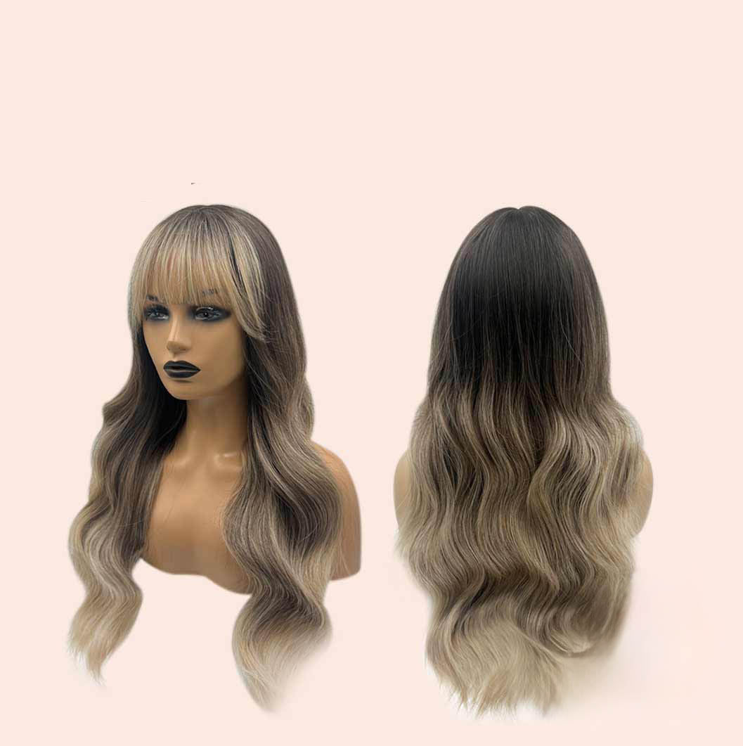 JBEXTENSION 25 Inches Balayage With Dark Root Curly Wig With Bangs DELLA