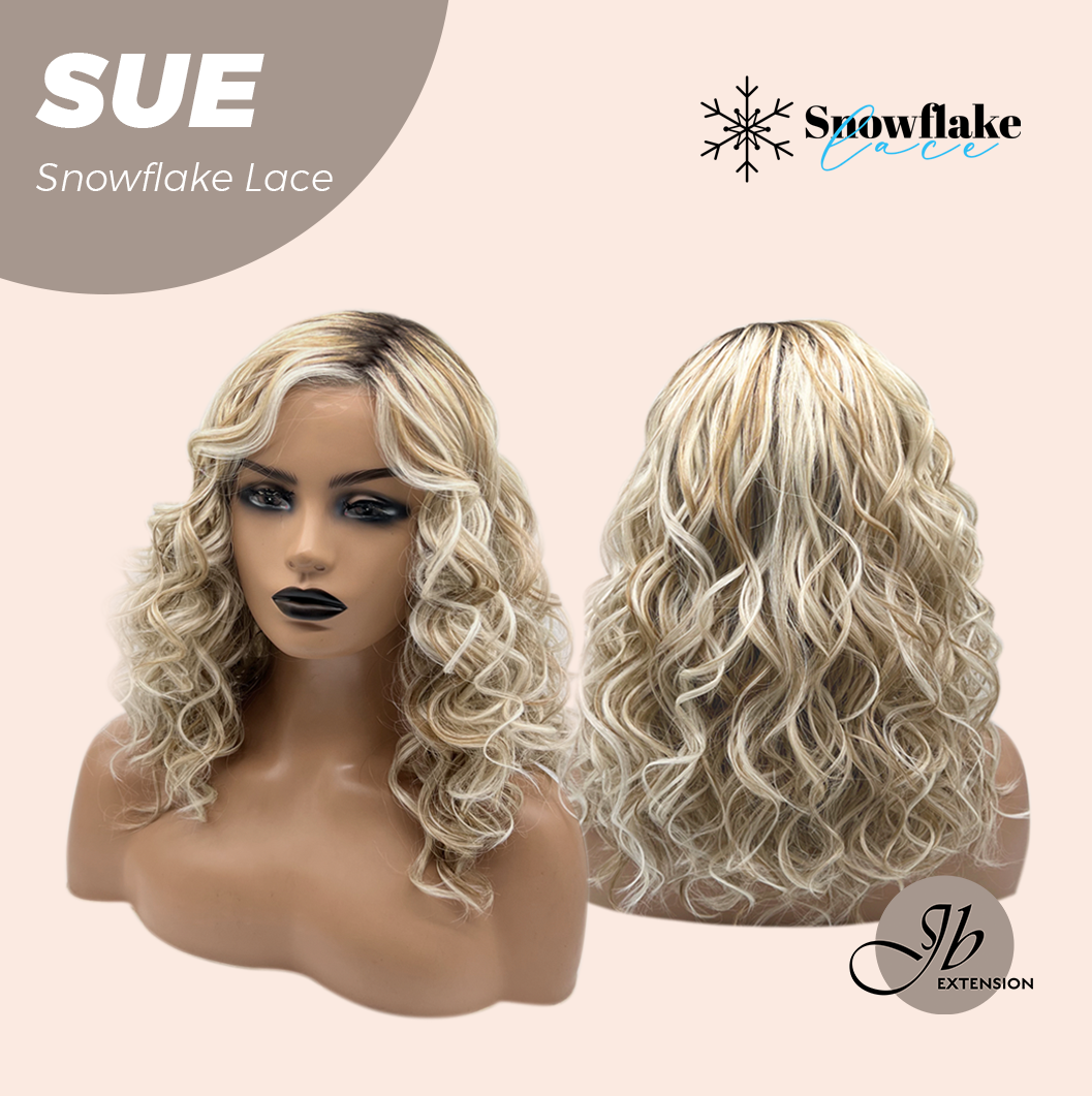 JBEXTENSION 17 Inches Blonde Deep Curly Pre-Cut Side Part Snowflake Lace Frontlace Glueless Wig SUE【BENDY EAR TABS】