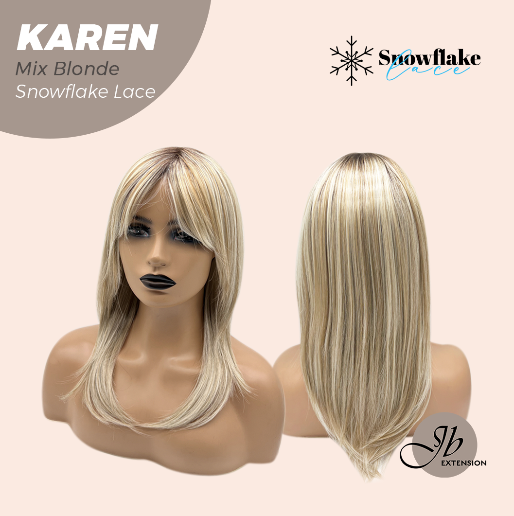 JBEXTENSION 18 Inches Mix Blonde Pre-Cut T Part Snowflake Lace Frontlace Glueless Wig KAREN MIX BLONDE【BENDY EAR TABS】