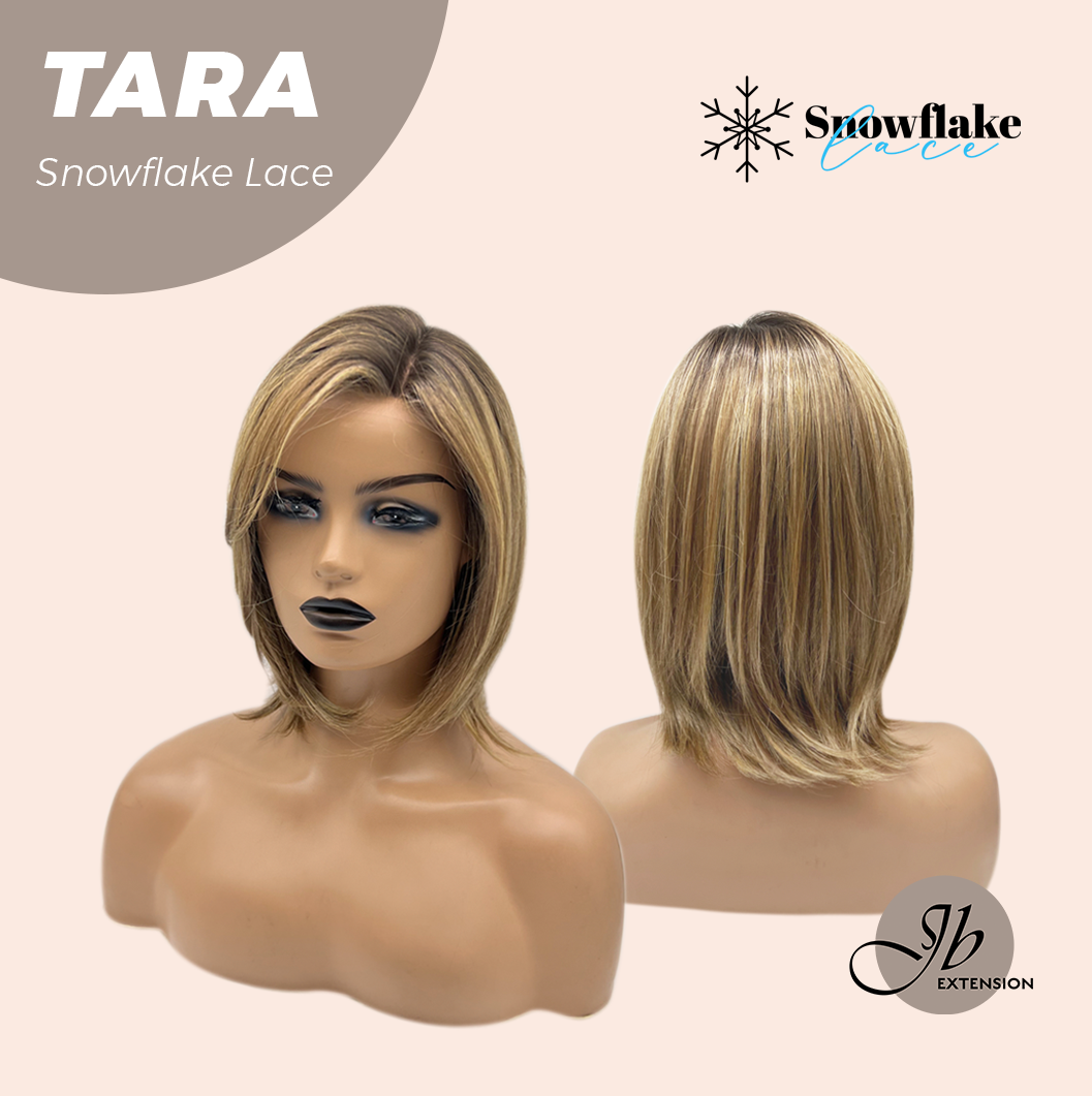 JBEXTENSION 12 Inches Shatush Mix Blonde Pre-Cut Side Part Snowflake Lace Frontlace Glueless Wig TARA SNOWFLAKE【BENDY EAR TABS】- M/L
