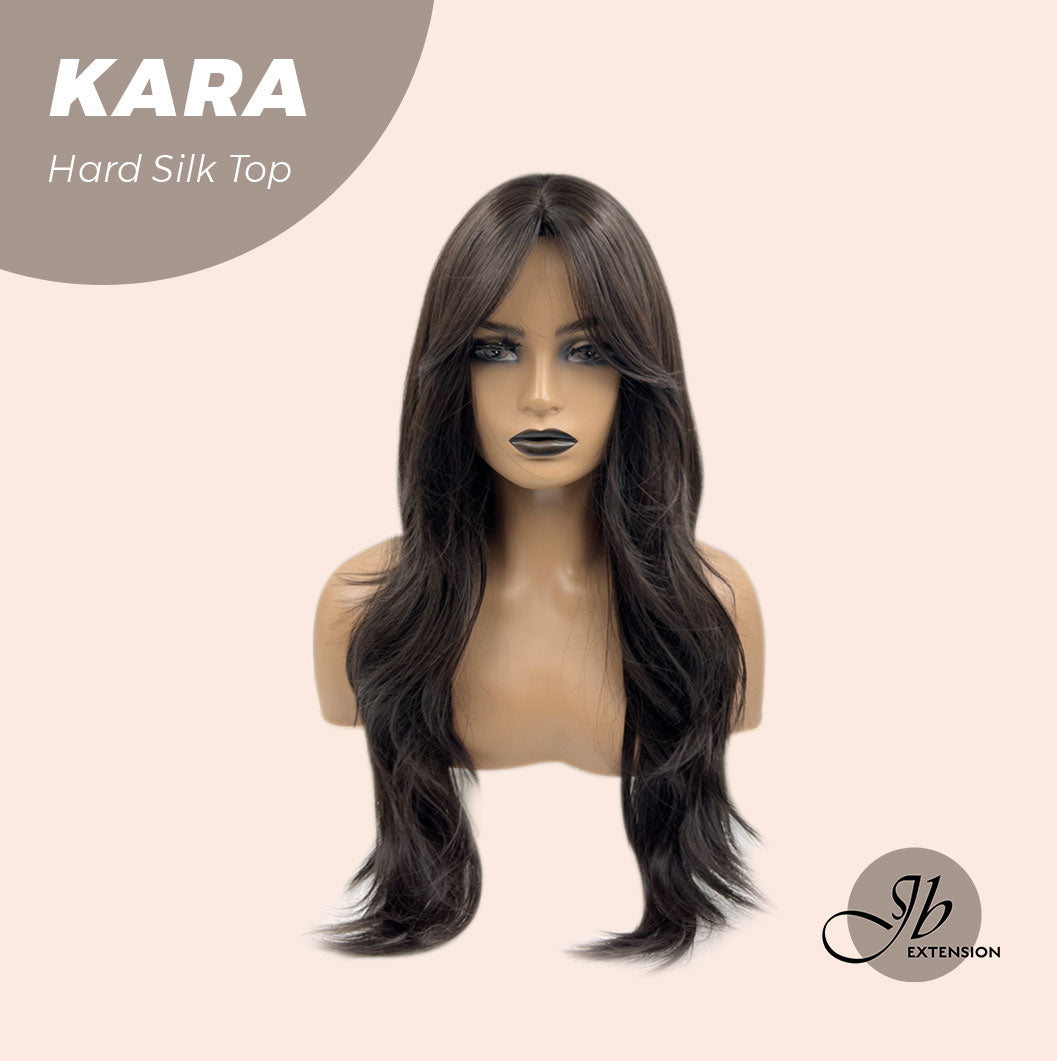 JBEXTENSION 26 Inches Scalpiana Tea Black Darkest Brown Curly 3.5X4 Hard Silky Top Natural Scalp Effect Wig KARA