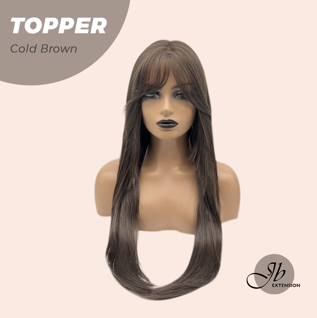 JBEXTENSION 28 Inches T Part Pre-Cut Frontlace Topper Clip in Synthetic Fiber Long Straight Topper Hair Piece Hair with Bangs for Women Clip in Top Crown Hair Clip on Toupee Hairpiece for Slight Hair Loss/Thinning Hair