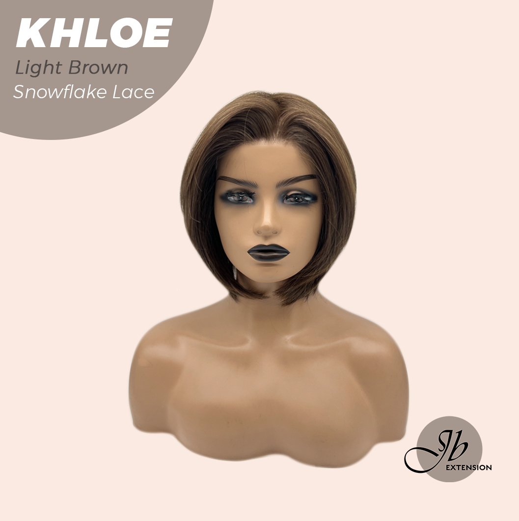 JBEXTENSION 12 Inches Bob Cut Light Brown Pre-Cut Snowflake Lace Frontlace Glueless Wig KHLOE LIGHT BROWN【PERMATEASE】【BENDY EAR TABS】- M/L