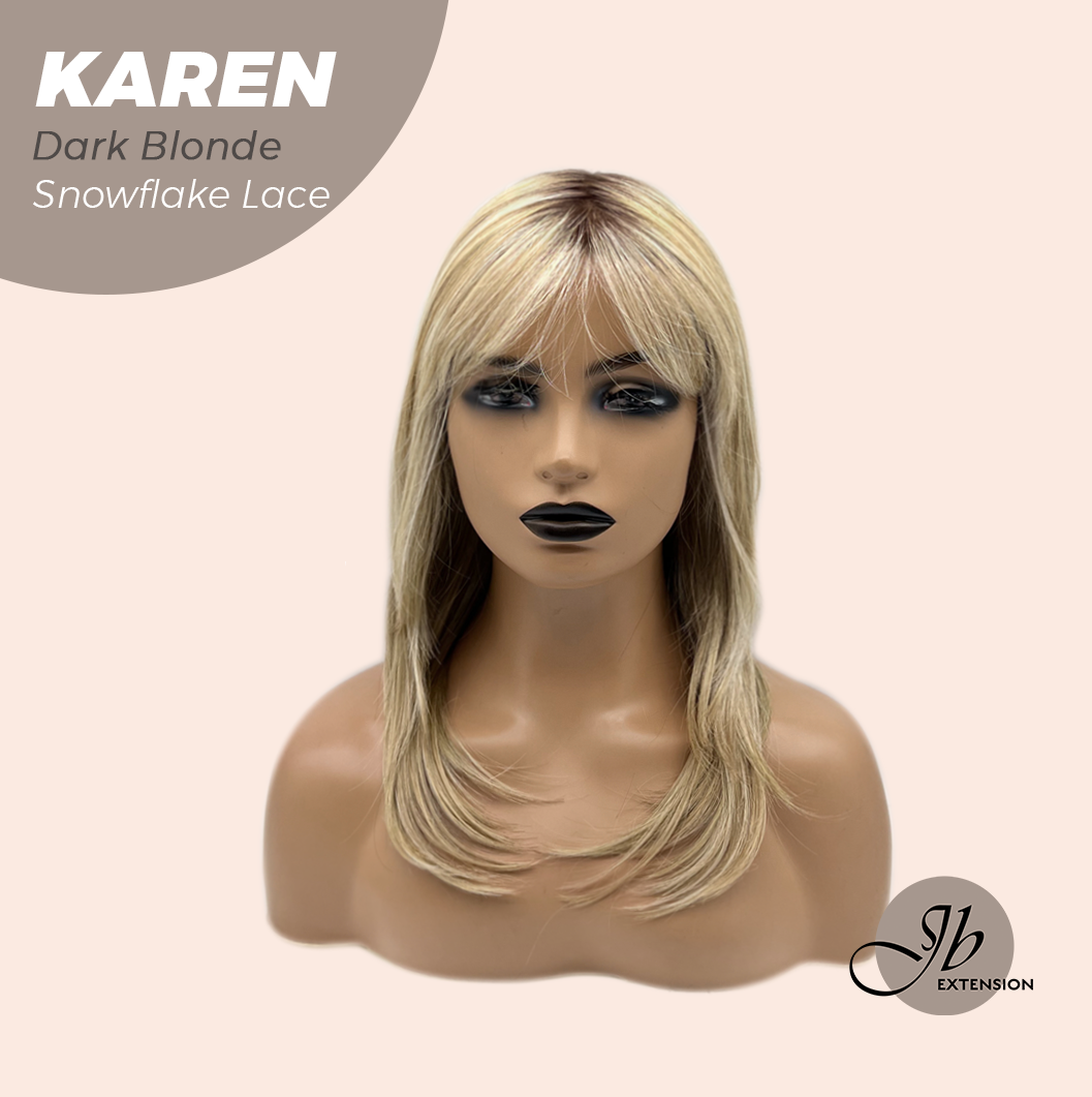 JBEXTENSION 18 Inches Dark Blonde Pre-Cut T Part Snowflake Lace Frontlace Glueless Wig KAREN DARK BLONDE【BENDY EAR TABS】