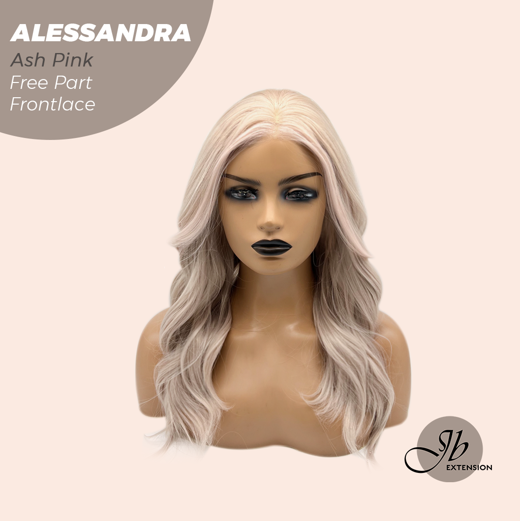 JBEXTENSION 20 Inches Ash Pink Curly Fiber X, Tangle Less Pre-Cut Free Part Frontlae Glueless Wig ALESSANDRA ASH PINK