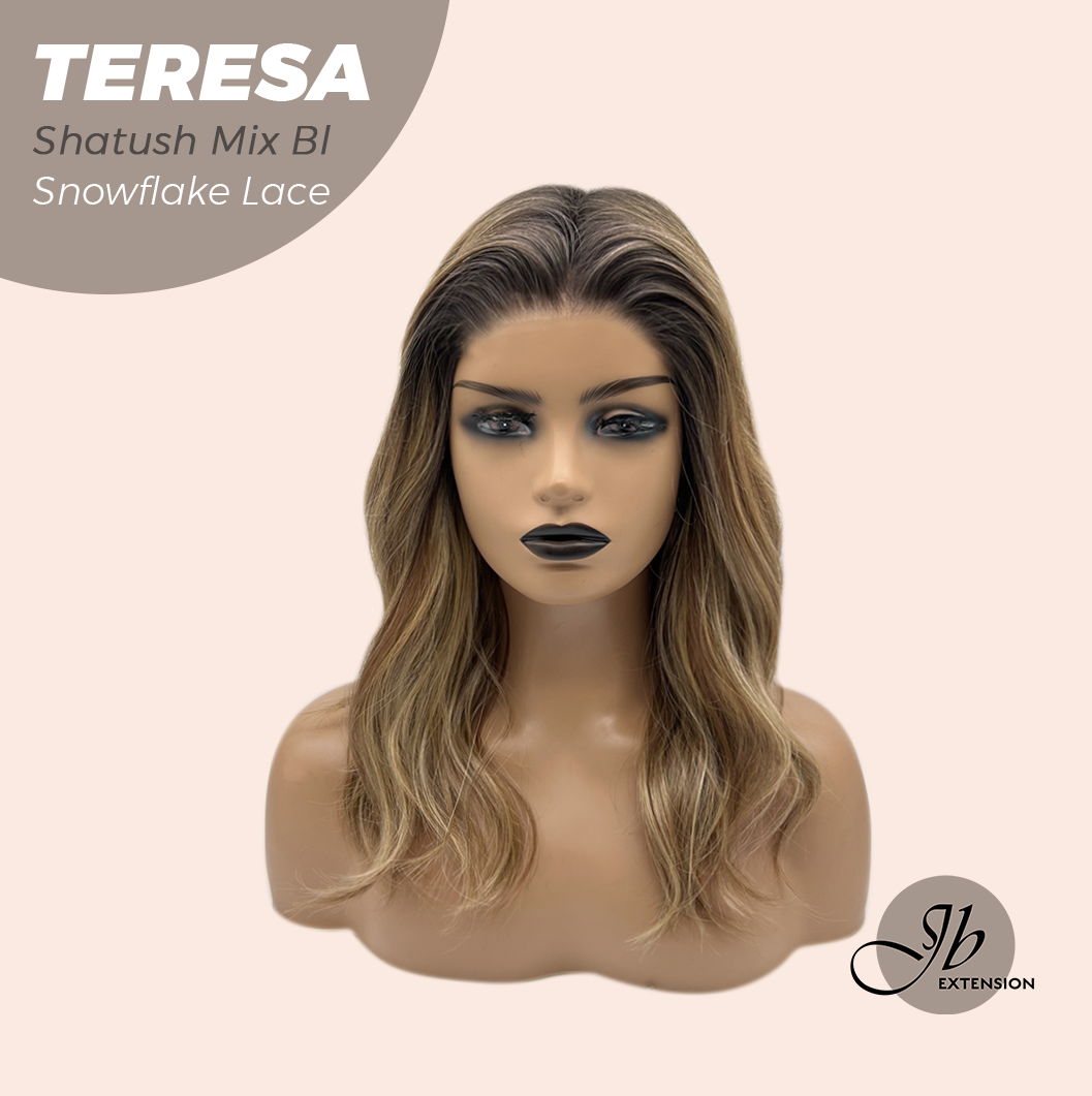JBEXTENSION 18 Inches Shatush Mix Blonde Pre-Cut Snowflake Lace Frontlace Glueless Wig TERESA SHATUSH MIX BLONDE【PERMATEASE】【BENDY EAR TABS】- M/L