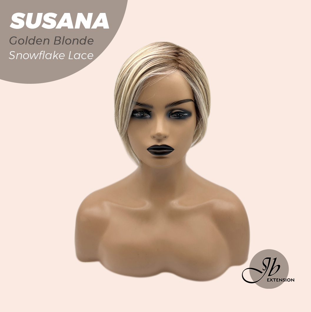 JBEXTENSION 9 Inches Golden Blonde Pre-Cut Side Part Snowflake Lace Frontlace Glueless Wig SUSANA GOLDEN BLONDE【BENDY EAR TABS】
