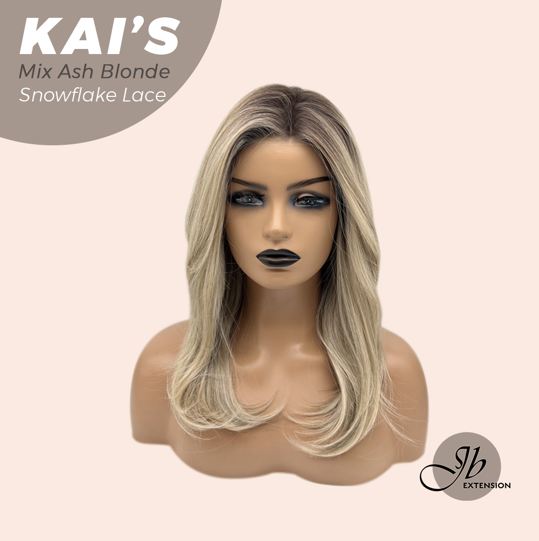 [PRE-ORDER] JBEXTENSION 18 Inches Mix Ash Blonde Pre-Cut Snowflake Lace Frontlace Glueless Wig KAI'S MIX ASH BLONDE【PERMATEASE】【BENDY EAR TABS】