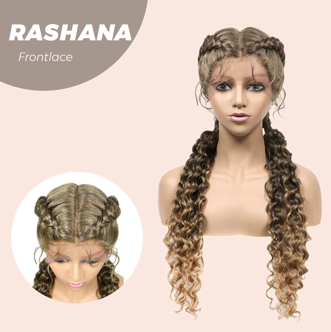 JBEXTENSION 35" Hand-Braided Synthetic Lace Front Box Braided Wigs with Baby Hair for Women D OUBLE Dutch Braids Black Lace Frontal Wigs for Women RASHANA