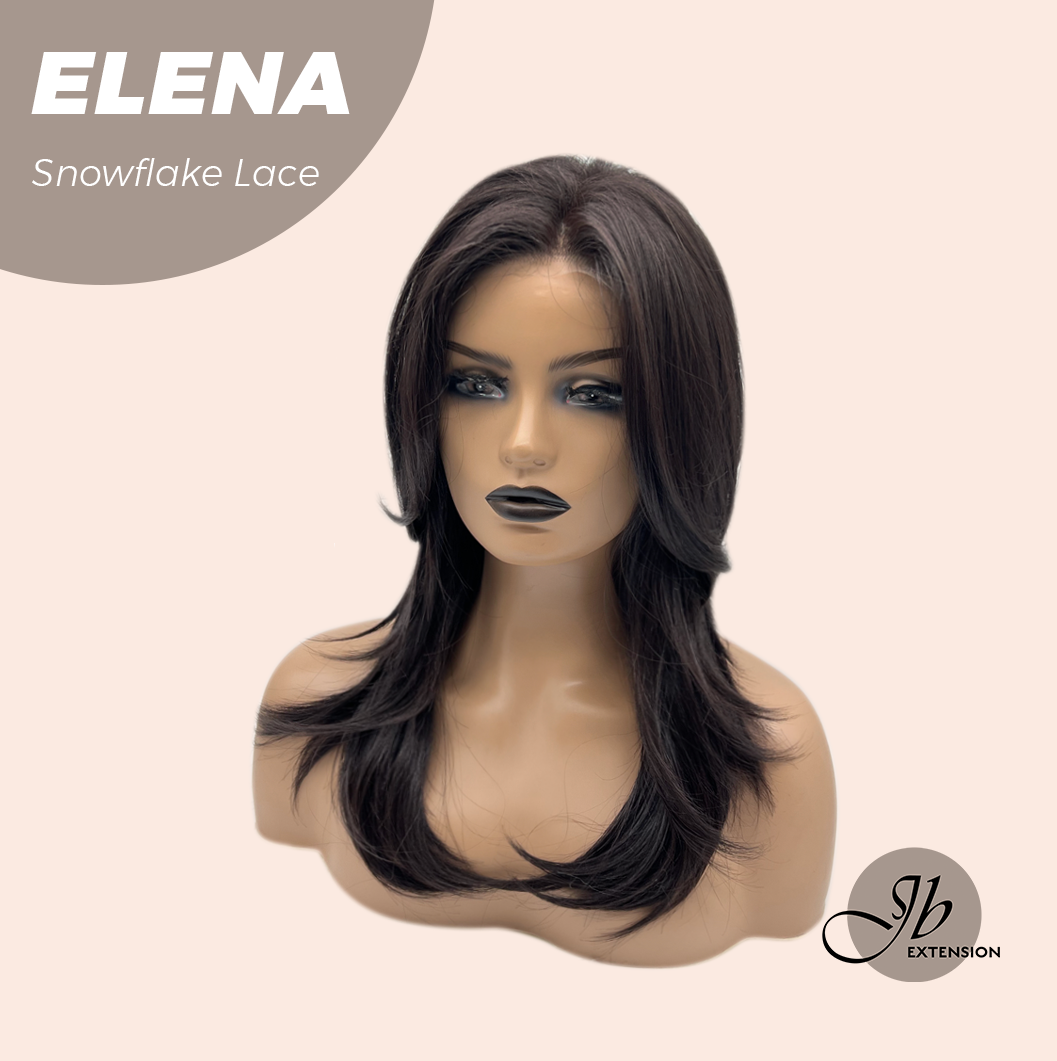 JBEXTENSION 18 Inches Natural Black Pre-Cut Snowflake Lace Frontlace Glueless Wig ELENA【PERMATEASE】【BENDY EAR TABS】