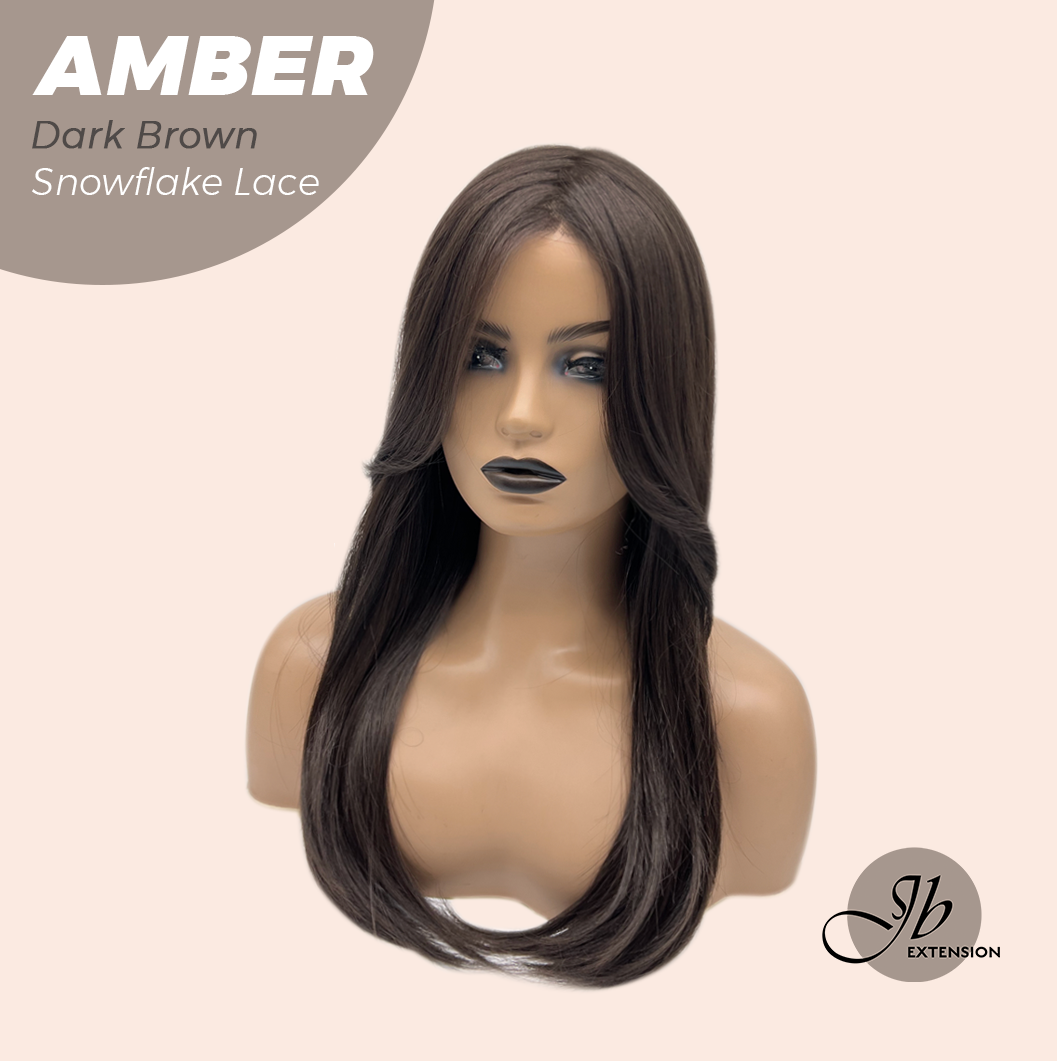 [PRE-ORDER] JBEXTENSION 21 Inches Straight Dark Brown Pre-Cut T Part Snowflake Lace Frontlace Glueless Wig AMBER DARK BROWN【BENDY EAR TABS】