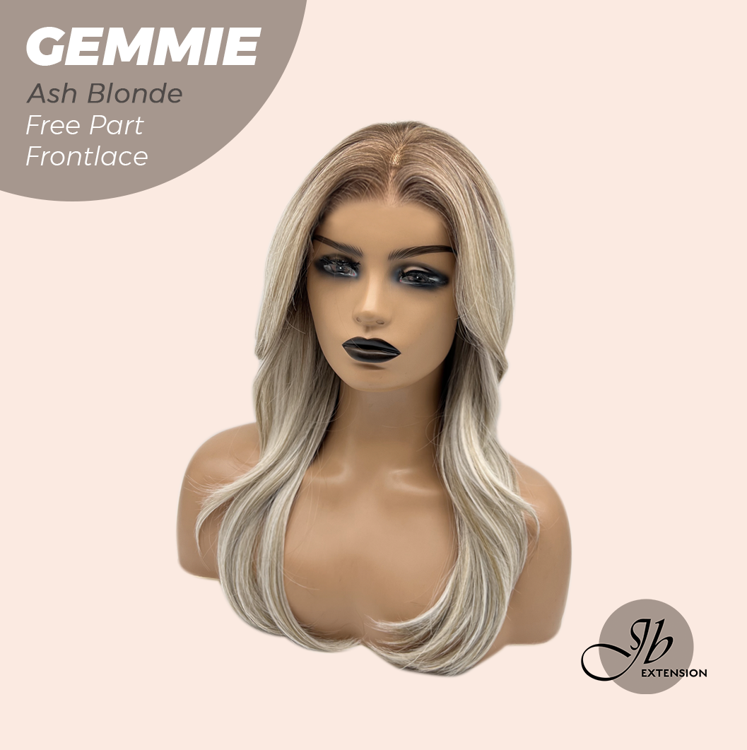JBEXTENSION 20 Inches Ash Blonde Pre-Cut Free Part Frontlace Glueless Wig GEMMIE ASH BLONDE