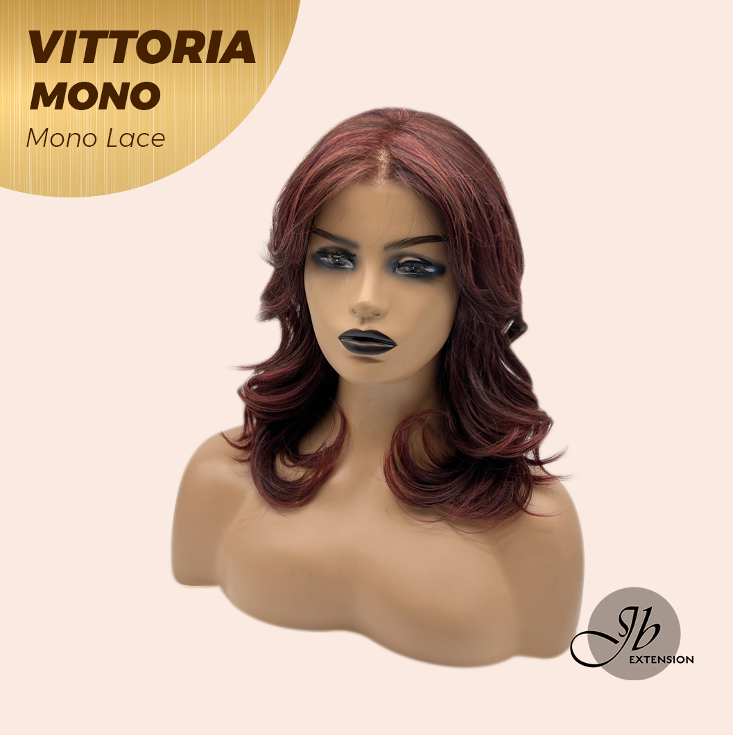 JBEXTENSION VITTORIA MONO Monofilament Handmade Wig 6X5 Full Monofilament Hand Tied Top Wig 16 Inches Dark Red Curly Mono Lace Wig With Anti-slip Silicone Strips Glueless Wig VITTORIA MONO【BENDY EAR TABS】