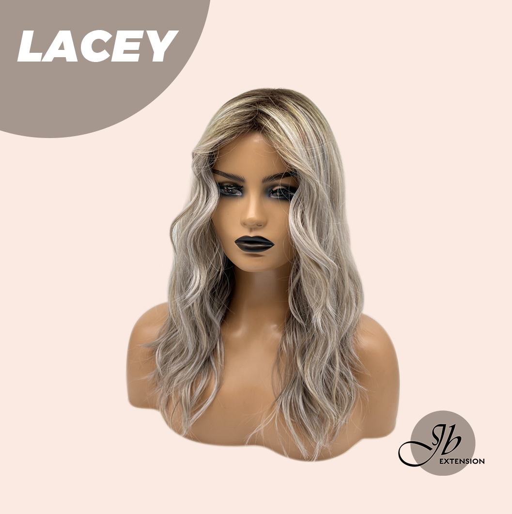 JBEXTENSION 18 Inches Curly Mix Grey Wig with Dark Root Women Fashion Full Machine Wig LACEY【PLUS PERMATEASE】【BENDY EAR TABS】