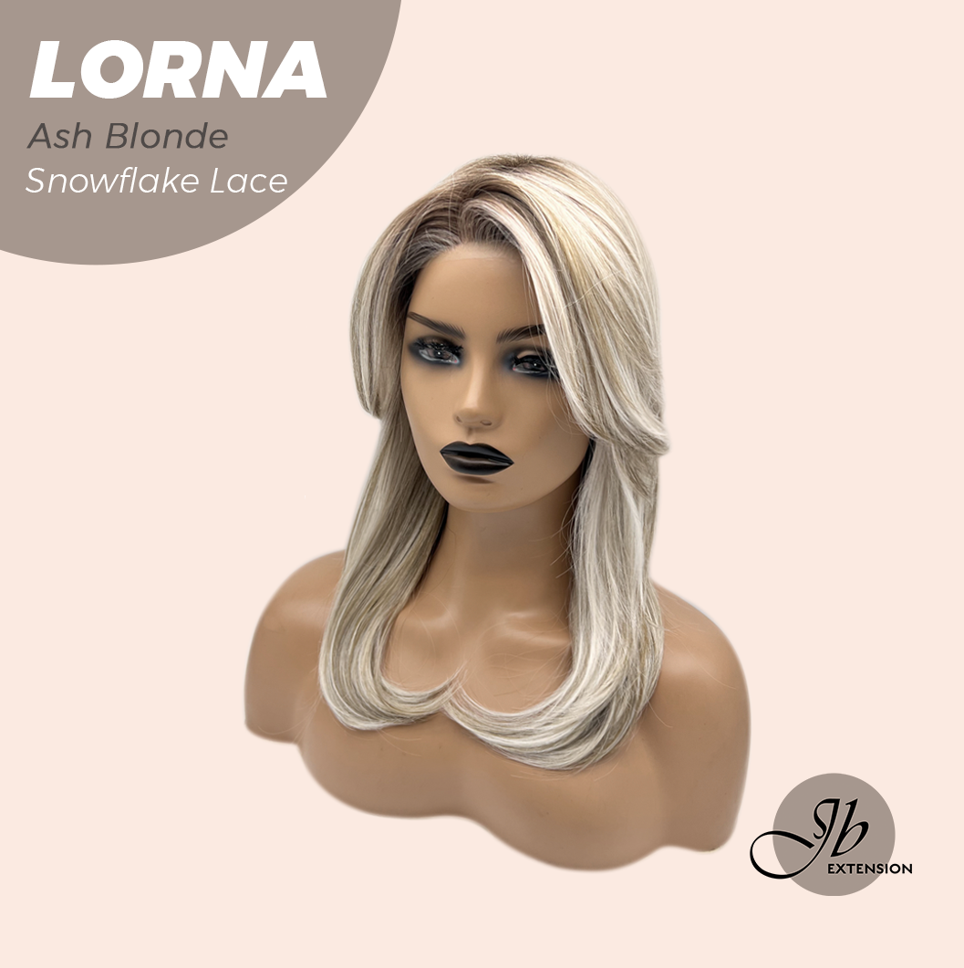 JBEXTENSION 18 Inches Ash Blonde Curly Pre-Cut Snowflake Lace Frontlace Glueless Wig LORNA SNOWFLAKE ASH BLONDE【PERMATEASE】【BENDY EAR TABS】