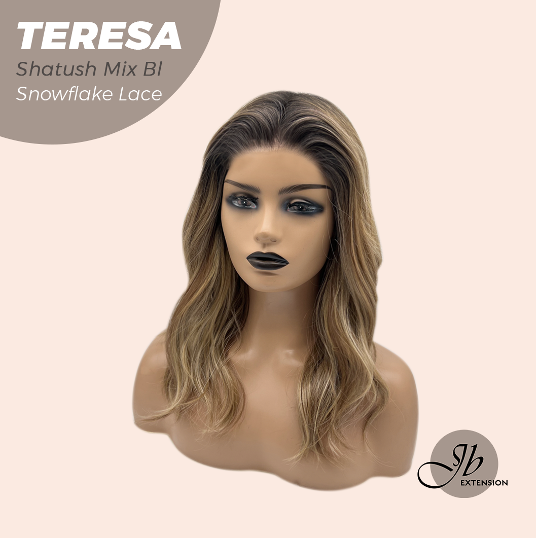 JBEXTENSION 18 Inches Shatush Mix Blonde Pre-Cut Snowflake Lace Frontlace Glueless Wig TERESA SHATUSH MIX BLONDE【PERMATEASE】【BENDY EAR TABS】- S/M