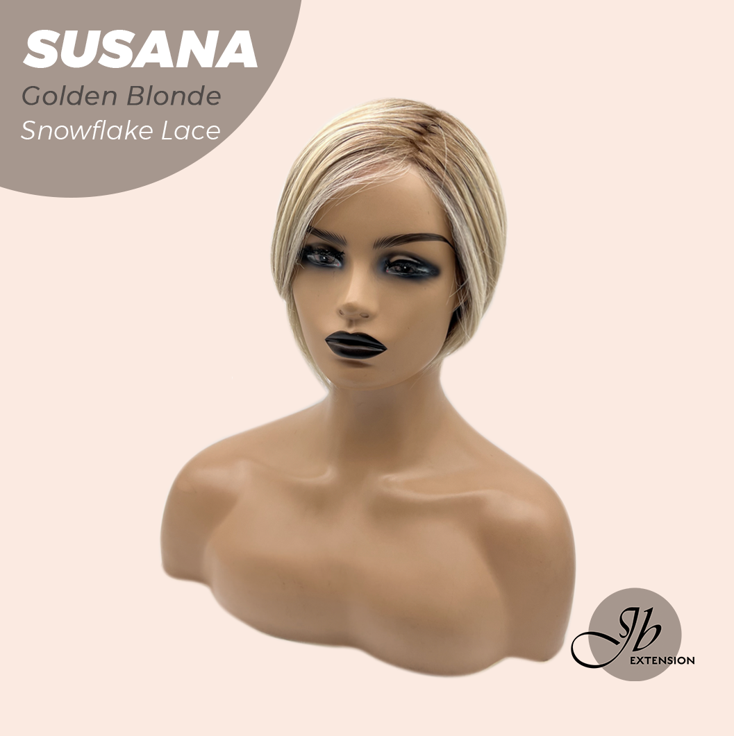JBEXTENSION 9 Inches Golden Blonde Pre-Cut Side Part Snowflake Lace Frontlace Glueless Wig SUSANA GOLDEN BLONDE【BENDY EAR TABS】