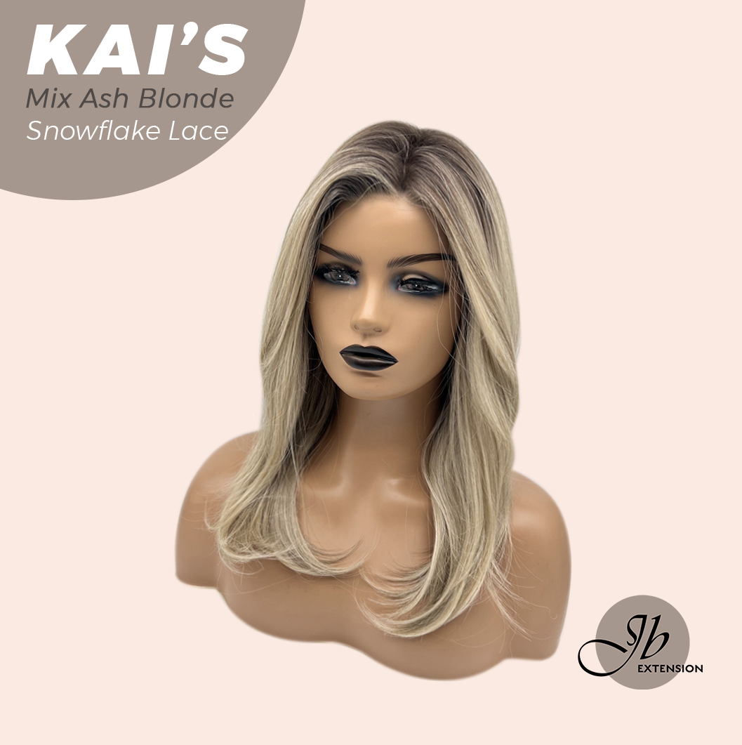 [PRE-ORDER] JBEXTENSION 18 Inches Mix Ash Blonde Pre-Cut Snowflake Lace Frontlace Glueless Wig KAI'S MIX ASH BLONDE【PERMATEASE】【BENDY EAR TABS】