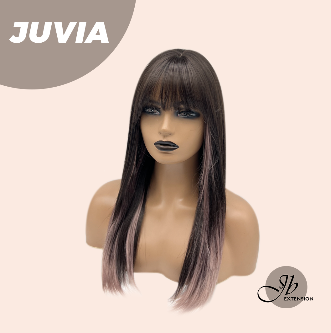 JBEXTENSION 22 Inches Straight Dark Brown with Purple Wig with Bangs JUVIA