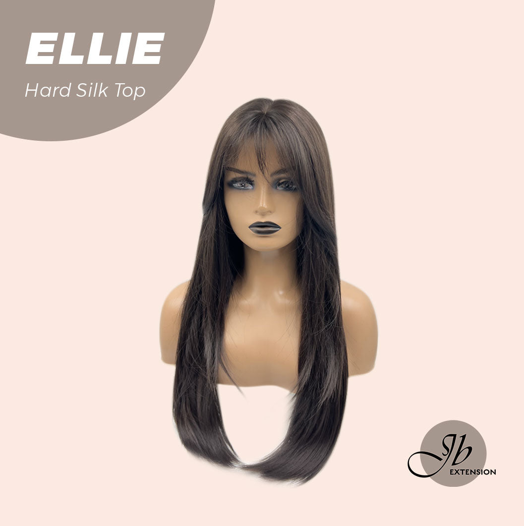 JBEXTENSION 26 Inches Scalpiana Tea Black Darkest Brown Wolf Cut 3.5X4 Hard Silky Top Natural Scalp Effect Wig With Bangs ELLIE SILK TOP