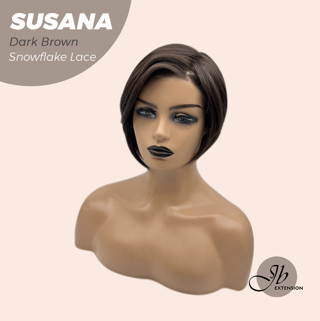 JBEXTENSION 9 Inches Dark Brown Pre-Cut Side Part Snowflake Lace Frontlace Glueless Wig SUSANA DARK BROWN【BENDY EAR TABS】