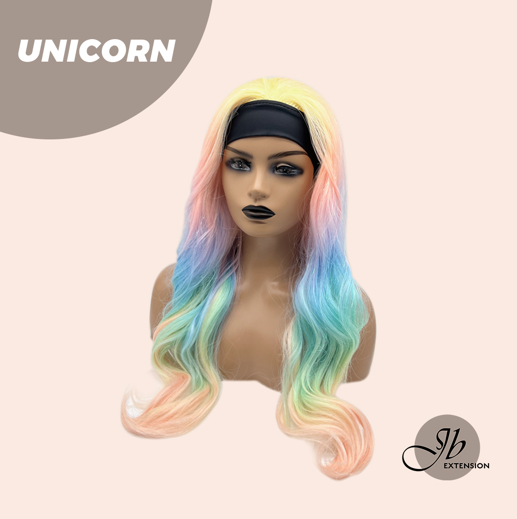 JBEXTENSION 26 Inches Curly Rainbow Color with Tinsel Halloween Style Headband Wig UNICORN