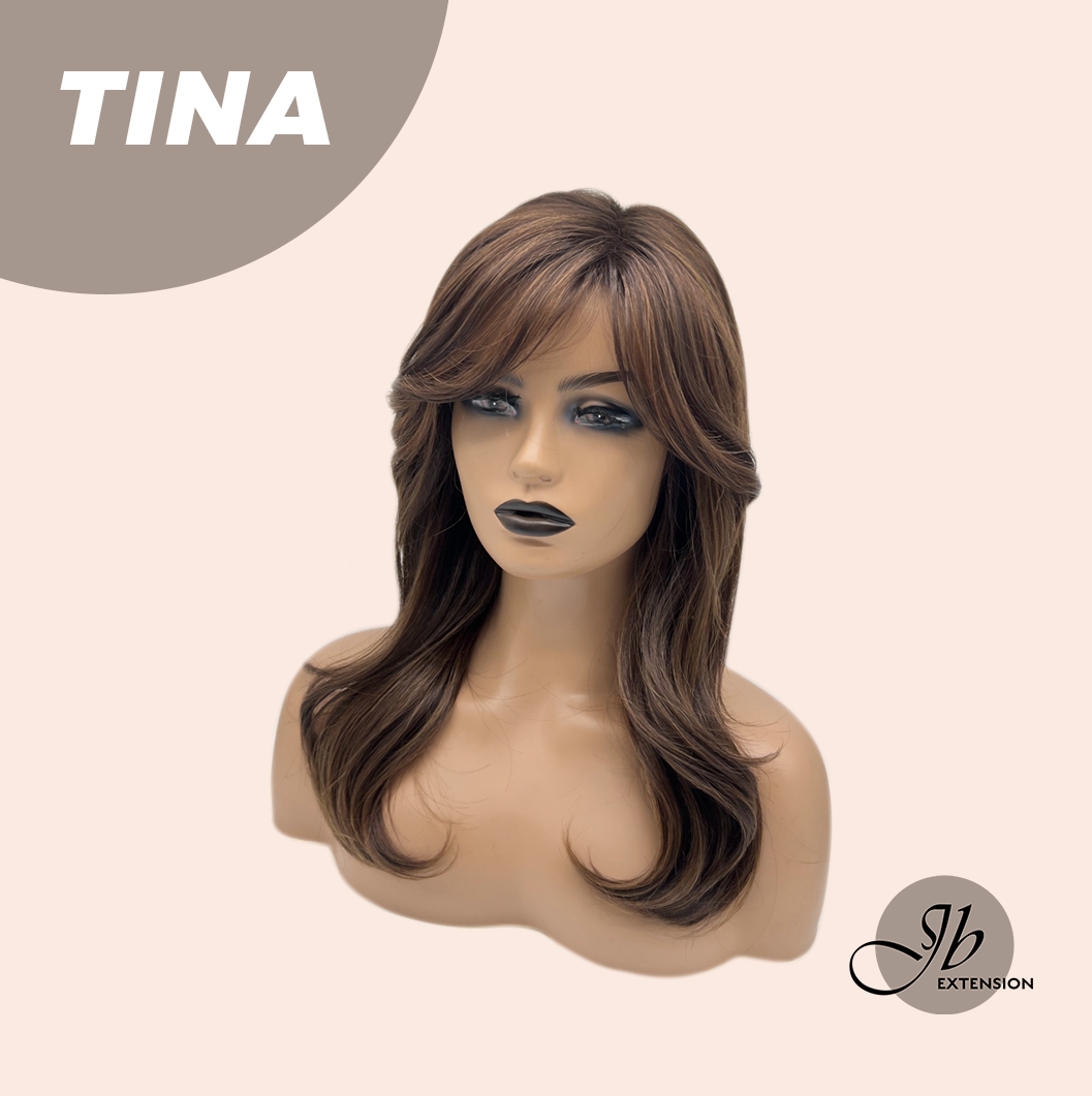JBEXTENSION 18 Inches Brown Mocha Curly Women Fashion Full Machine Wig TINA【PLUS PERMATEASE】【BENDY EAR TABS】