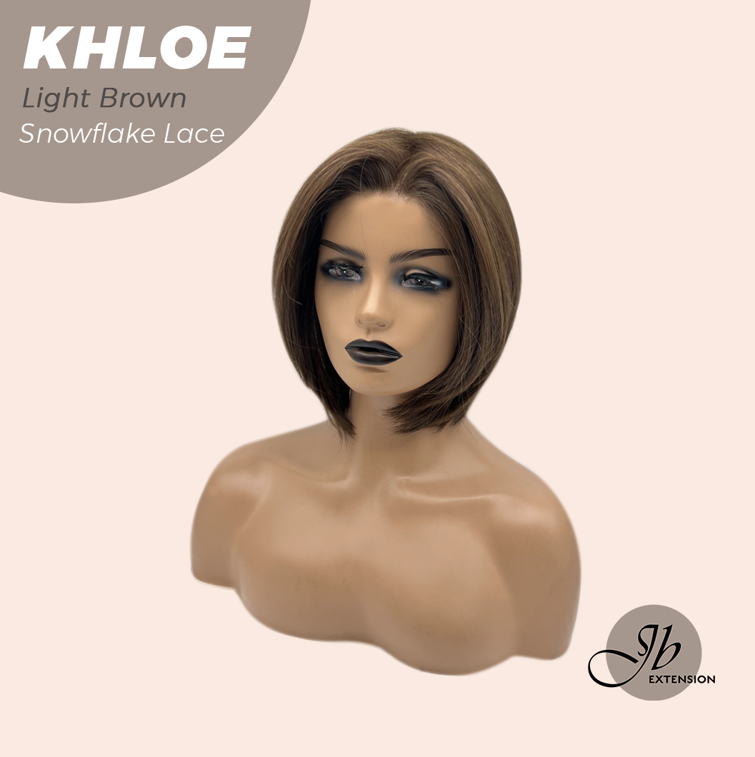 JBEXTENSION 12 Inches Bob Cut Light Brown Pre-Cut Snowflake Lace Frontlace Glueless Wig KHLOE LIGHT BROWN【PERMATEASE】【BENDY EAR TABS】- M/L
