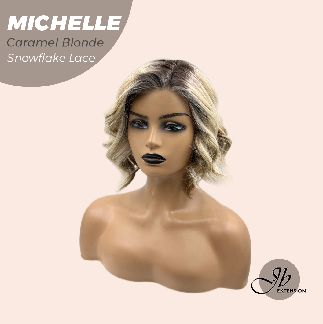 JBEXTENSION 10 Inches Caramel Blonde Pre-Cut Side Part Snowflake Lace Frontlace Glueless Wig MICHELLE CARAMEL BLONDE【BENDY EAR TABS】- M/L