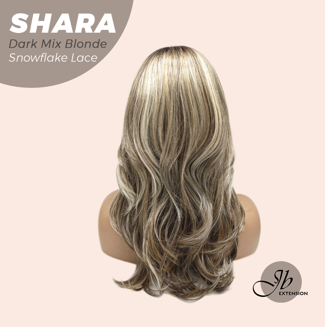 [PRE-ORDER] JBEXTENSION 17 Inches Curly Dark Mix Blonde Pre-Cut T Part Snowflake Lace Frontlace Glueless Wig SHARA DARK MIX BLONDE【BENDY EAR TABS】