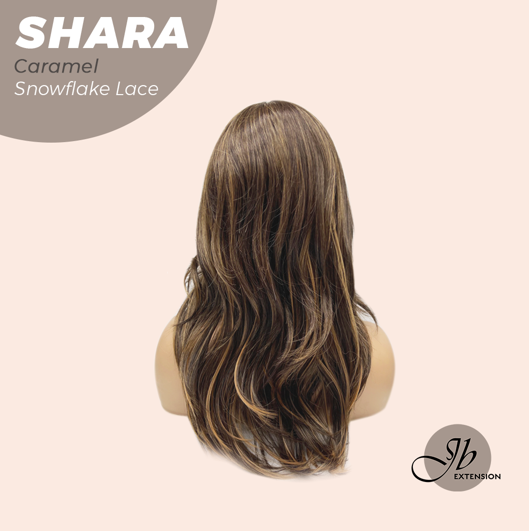 JBEXTENSION 17 Inches Curly Caramel Pre-Cut T Part Snowflake Lace Frontlace Glueless Wig SHARA CARAMEL【BENDY EAR TABS】