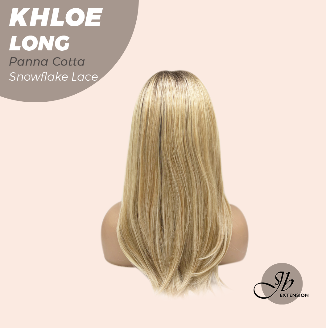 JBEXTENSION 18 Inches Panna Cotta Pre-Cut Snowflake Lace Frontlace Glueless Wig KHLOE LONG PANNA COTTA【PERMATEASE】【BENDY EAR TABS】