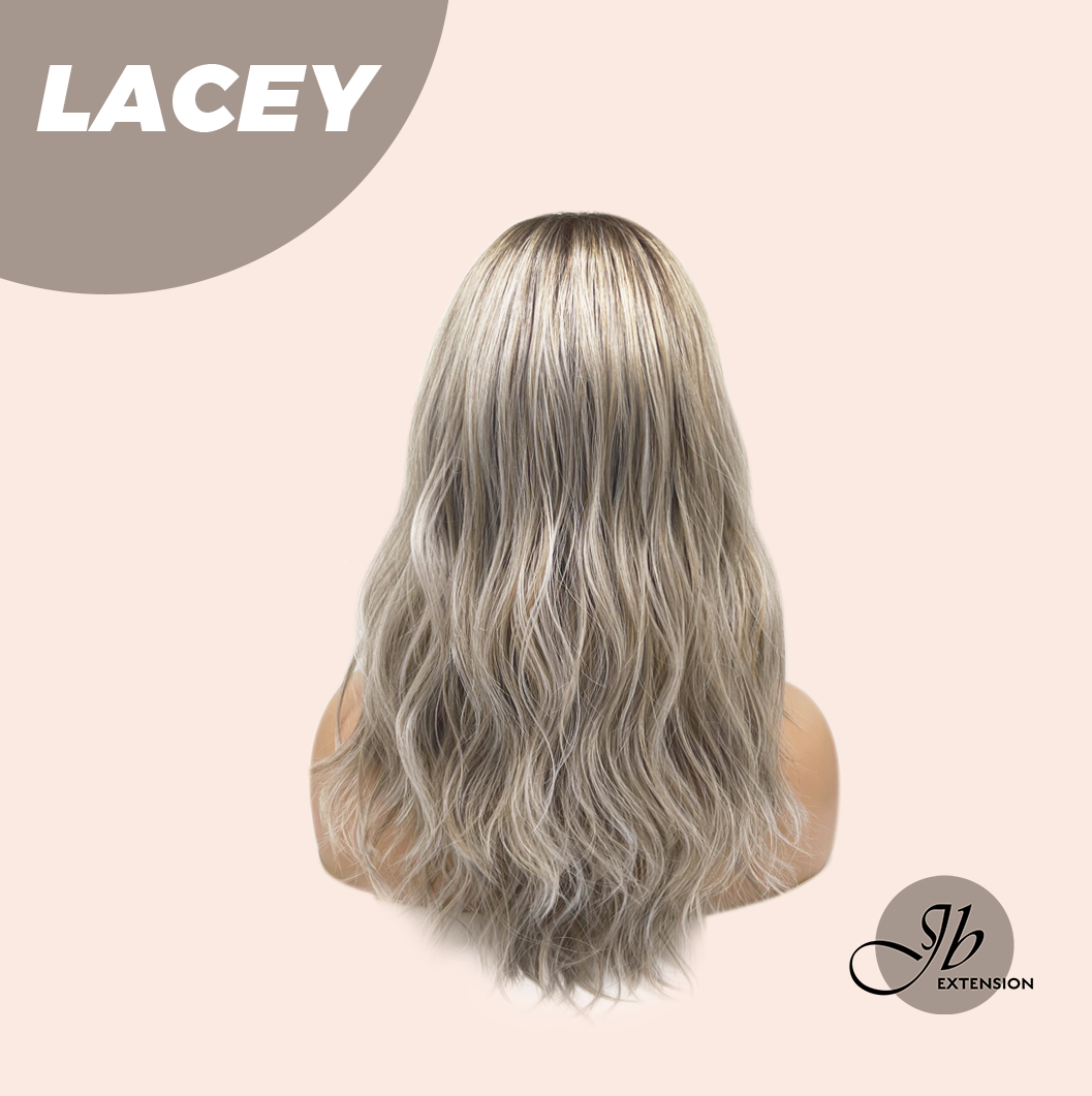 JBEXTENSION 18 Inches Curly Mix Grey Wig with Dark Root Women Fashion Full Machine Wig LACEY【PLUS PERMATEASE】【BENDY EAR TABS】