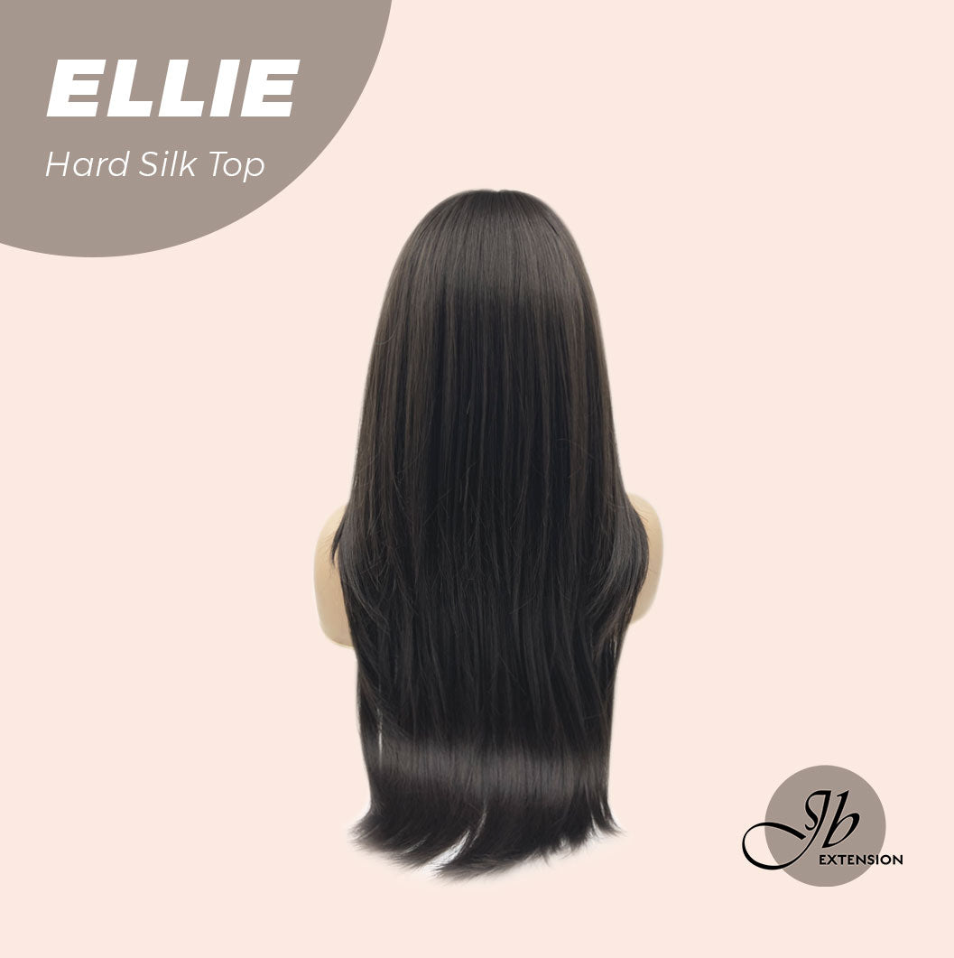 HOT OF SEASON - JBEXTENSION 26 Inches Scalpiana Tea Black Darkest Brown Wolf Cut 3.5X4 Hard Silky Top Natural Scalp Effect Wig With Bangs ELLIE SILK TOP
