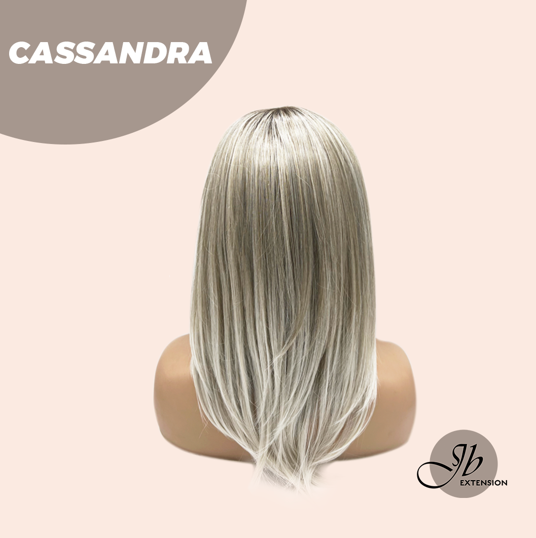 JBEXTENSION 18 Inches Ash Blonde White Wig with Bangs Women Fashion Full Machine Wig CASSANDRA【PLUS PERMATEASE】【BENDY EAR TABS】