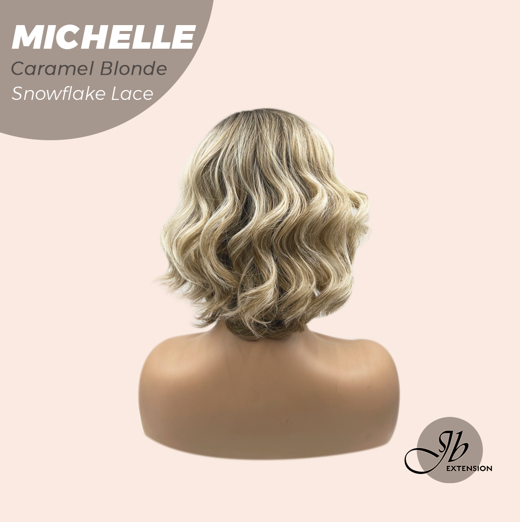 [PRE-ORDER] JBEXTENSION 10 Inches Caramel Blonde Pre-Cut Side Part Snowflake Lace Frontlace Glueless Wig MICHELLE CARAMEL BLONDE【BENDY EAR TABS】- S/M