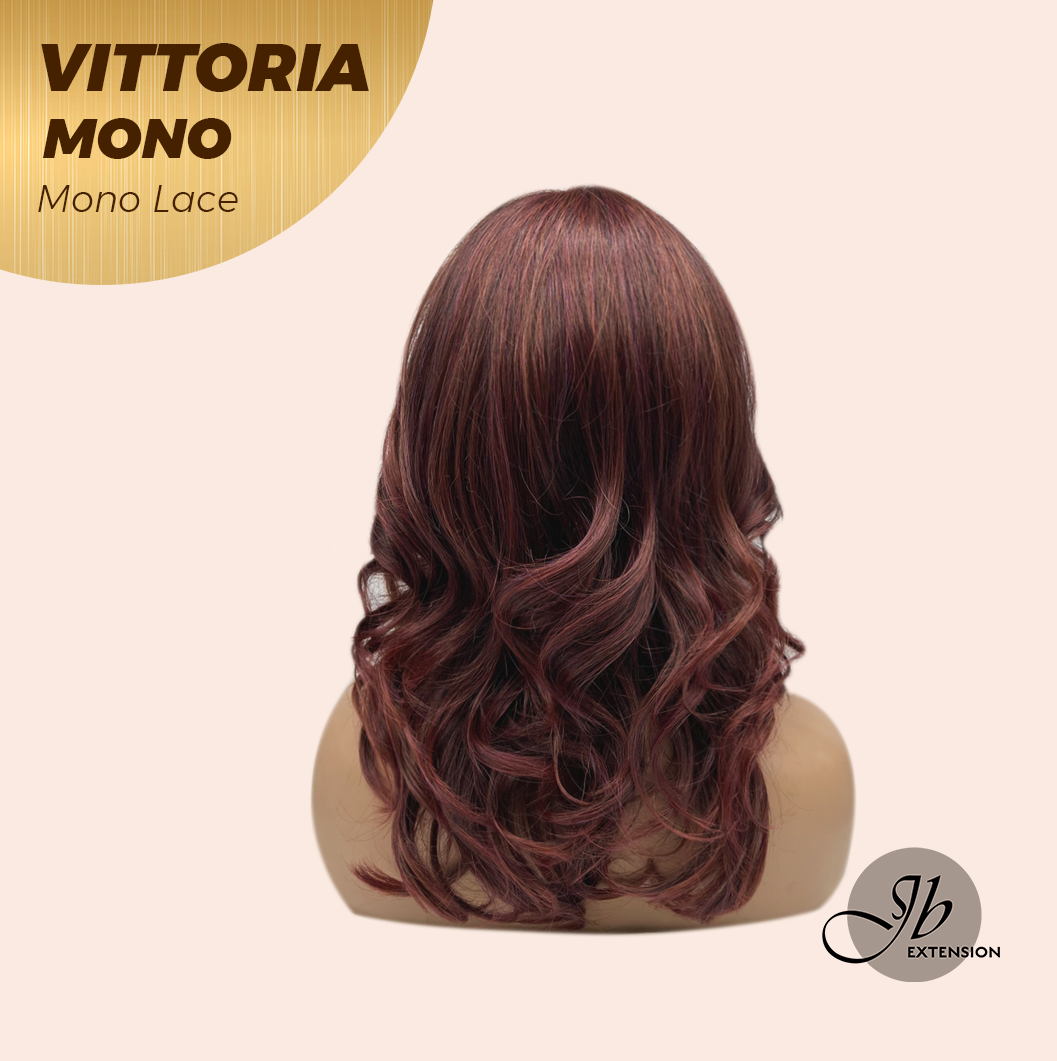 JBEXTENSION VITTORIA MONO Monofilament Handmade Wig 6X5 Full Monofilament Hand Tied Top Wig 16 Inches Dark Red Curly Mono Lace Wig With Anti-slip Silicone Strips Glueless Wig VITTORIA MONO【BENDY EAR TABS】