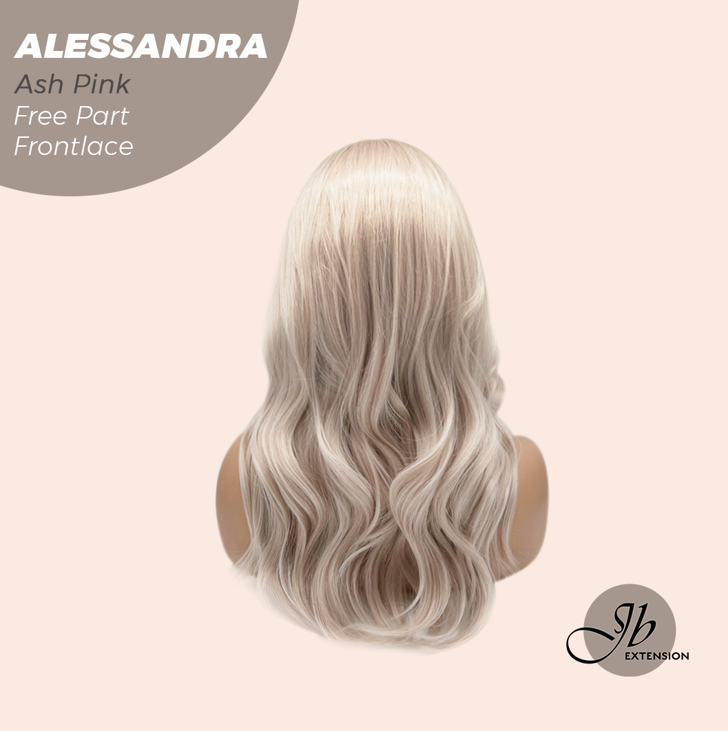 JBEXTENSION 20 Inches Ash Pink Curly Fiber X, Tangle Less Pre-Cut Free Part Frontlae Glueless Wig ALESSANDRA ASH PINK