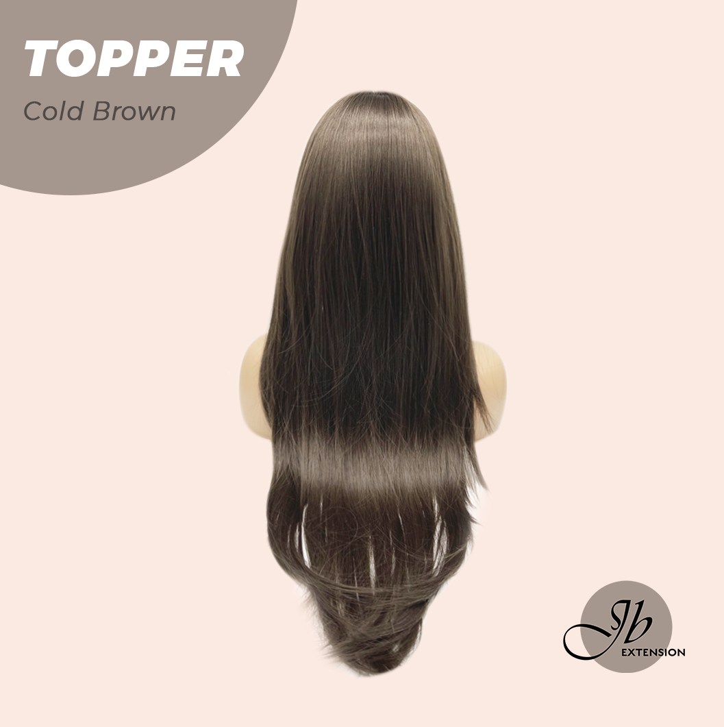 JBEXTENSION 28 Inches T Part Pre-Cut Frontlace Topper Clip in Synthetic Fiber Long Straight Topper Hair Piece Hair with Bangs for Women Clip in Top Crown Hair Clip on Toupee Hairpiece for Slight Hair Loss/Thinning Hair