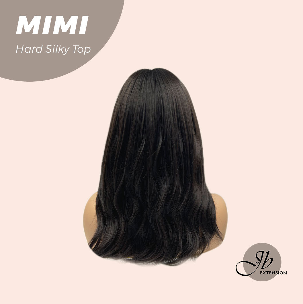JBEXTENSION 16 Inches Scalpiana 3.5X4 Hard Silky Top Natural Scalp Effect Midnight Brown(Black/Brown) Body Wave Wig With Bangs Wig MIMI SILK TOP