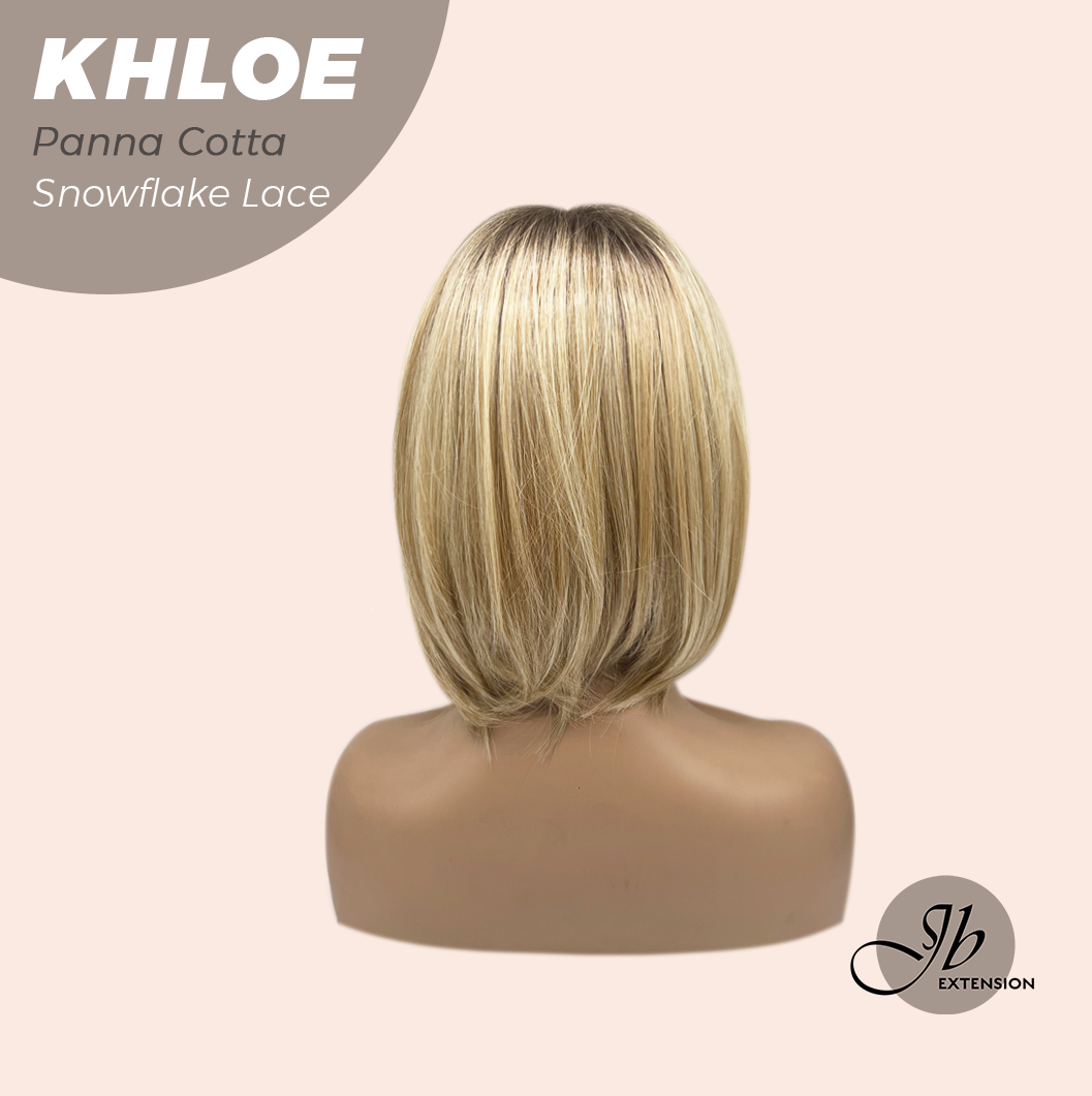 JBEXTENSION 12 Inches Bob Cut Panna Cotta Pre-Cut Snowflake Lace Frontlace Glueless Wig KHLOE PANNA COTTA【PERMATEASE】【BENDY EAR TABS】