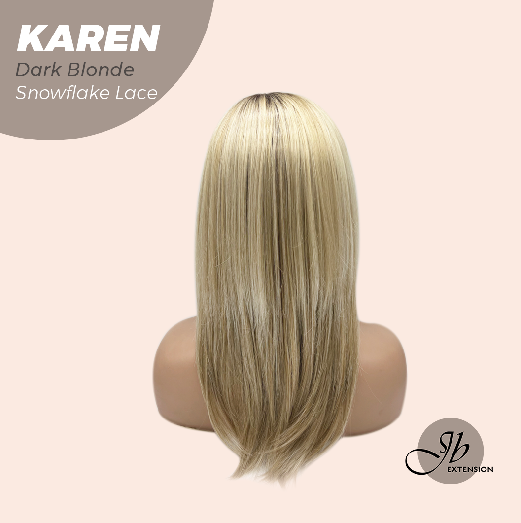 JBEXTENSION 18 Inches Dark Blonde Pre-Cut T Part Snowflake Lace Frontlace Glueless Wig KAREN DARK BLONDE【BENDY EAR TABS】