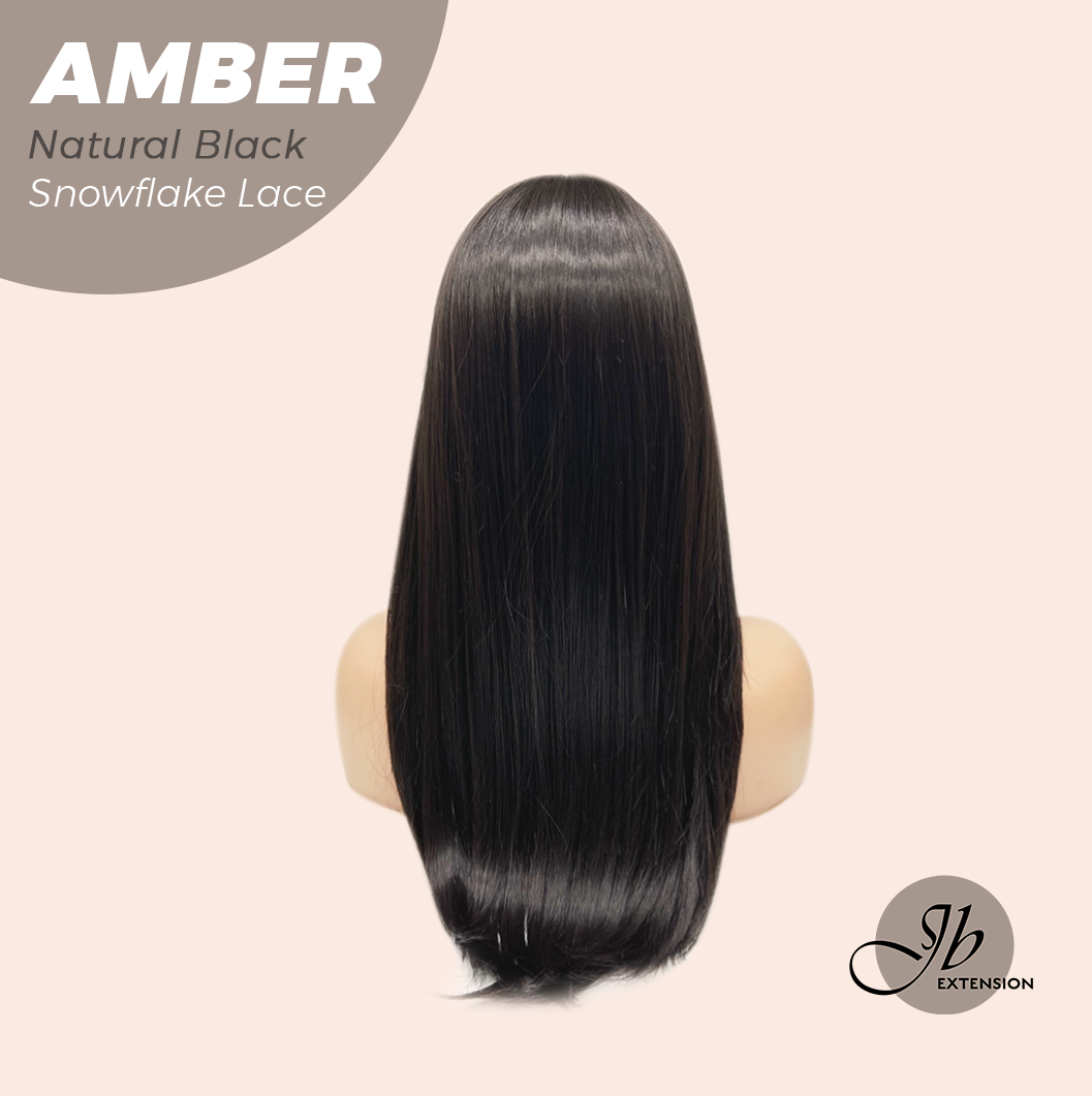 JBEXTENSION 21 Inches Straight Natural Black Pre-Cut T Part Snowflake Lace Frontlace Glueless Wig AMBER NATURAL BLACK【BENDY EAR TABS】