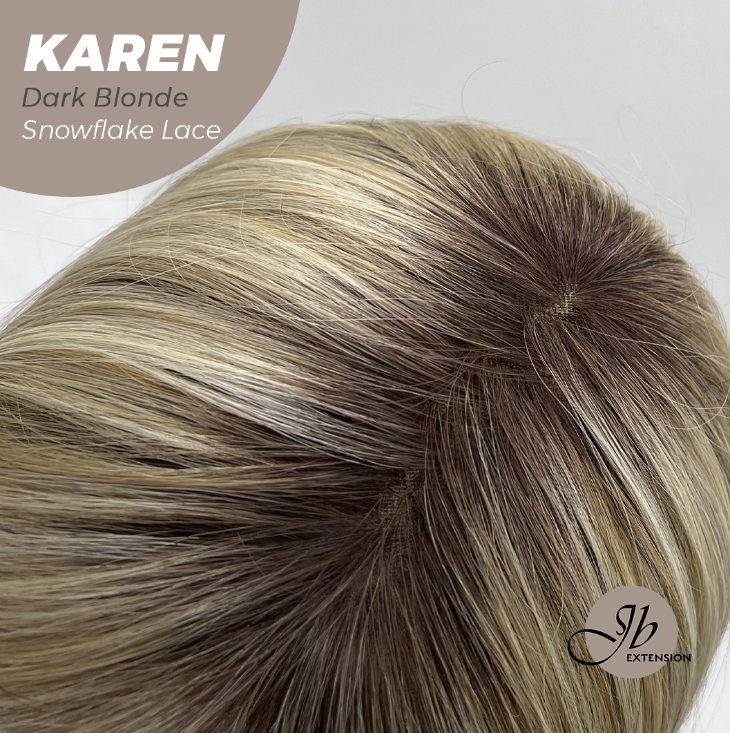 JBEXTENSION 18 Inches Dark Blonde Pre-Cut T Part Snowflake Lace Frontlace Glueless Wig KAREN DARK BLONDE【BENDY EAR TABS】