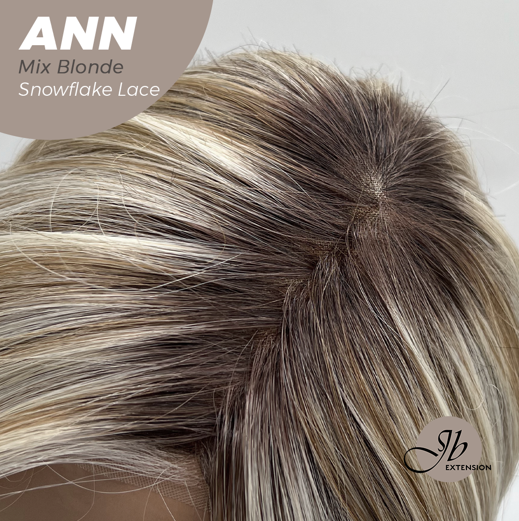 JBEXTENSION 10 Inches Mix Blonde Pre-Cut Side Part Snowflake Lace Frontlace Glueless Wig ANN MIX BLONDE【BENDY EAR TABS】