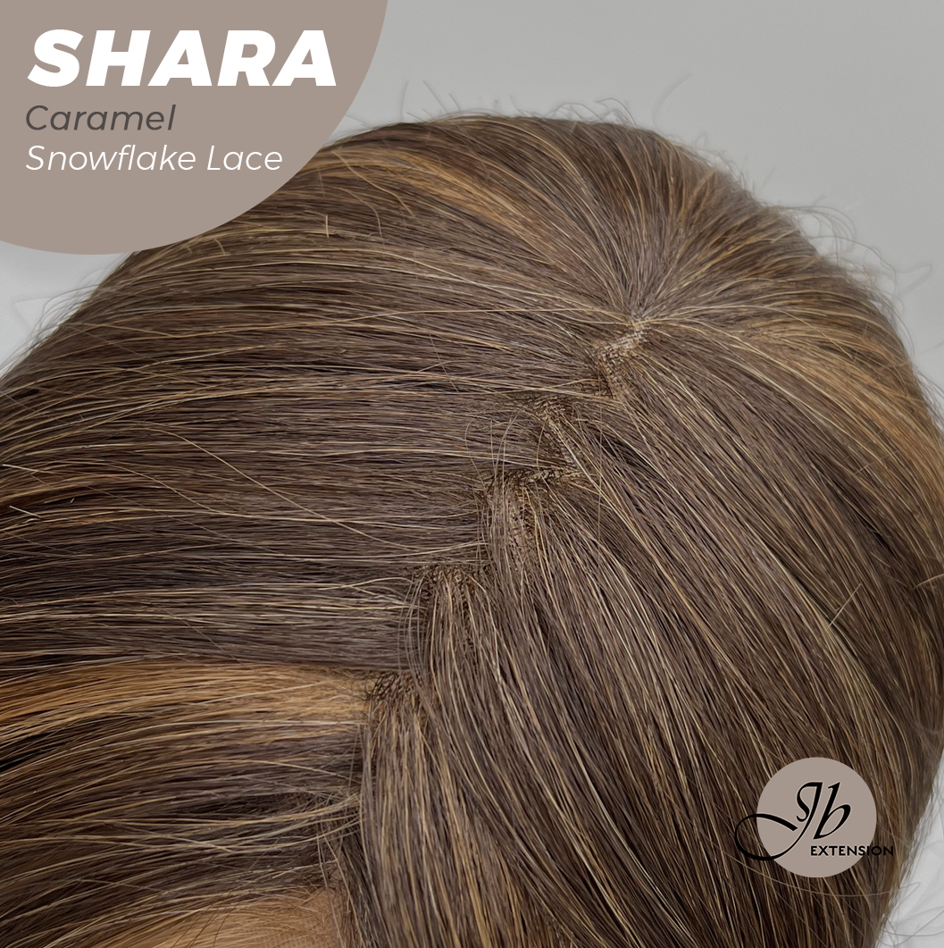 JBEXTENSION 17 Inches Curly Caramel Pre-Cut T Part Snowflake Lace Frontlace Glueless Wig SHARA CARAMEL【BENDY EAR TABS】