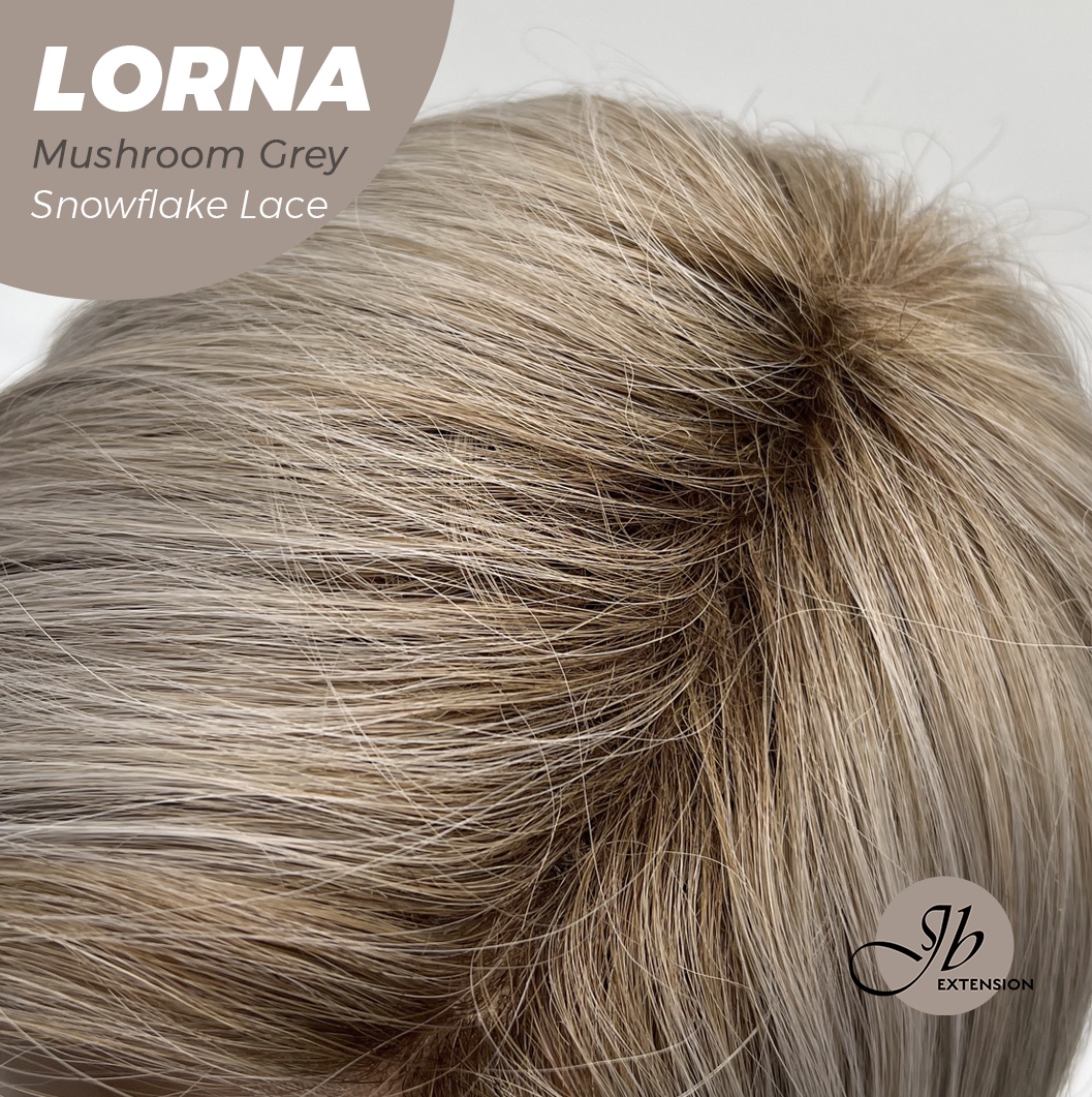 JBEXTENSION 18 Inches Mushroom Grey Curly Pre-Cut Snowflake Lace Frontlace Glueless Wig LORNA MUSHROOM GREY【PERMATEASE】【BENDY EAR TABS】