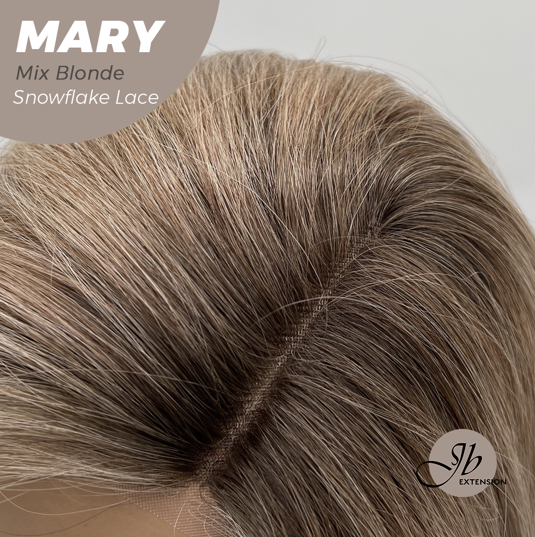 JBEXTENSION 14 Inches Mix Blonde Pre-Cut Side Part Snowflake Lace Frontlace Glueless Wig MARY MIX BLONDE【BENDY EAR TABS】